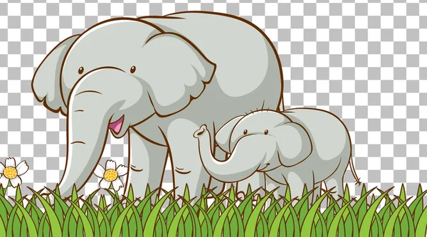 Slon Travnatém Poli Průhledném Pozadí Ilustrace — Stockový vektor