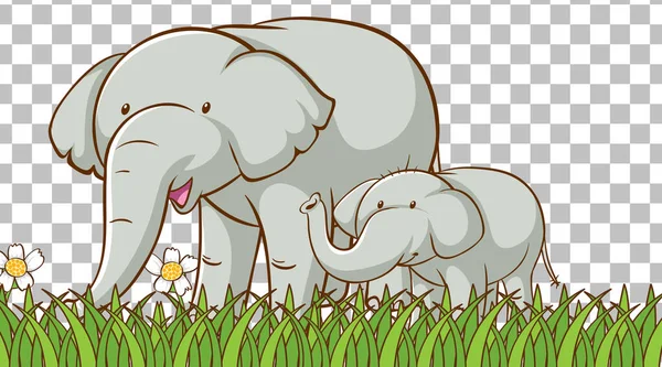 Elefante Campo Hierba Sobre Fondo Transparente Ilustración — Vector de stock