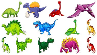Farklı dinozorlar çizgi film karakteri ve fantezi ejderhaları...