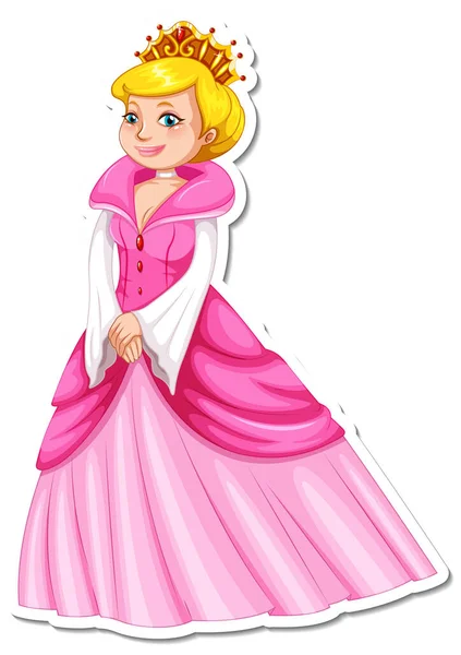 Mooie Prinses Cartoon Karakter Sticker Illustratie — Stockvector