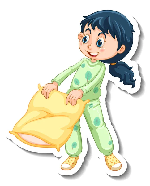 Modelo Etiqueta Com Uma Menina Vestindo Pijama Ilustração Isolada — Vetor de Stock