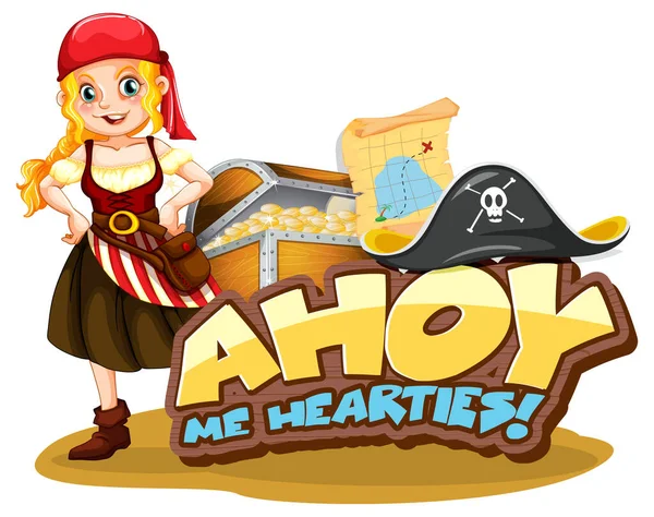 Concept Argot Pirate Avec Fonte Ahoy Hearties Une Illustration Personnage — Image vectorielle