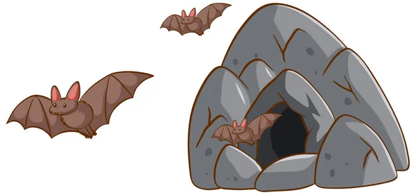 Morcegos Voando Para Fora Caverna Fundo Branco Ilustração —  Vetores de Stock