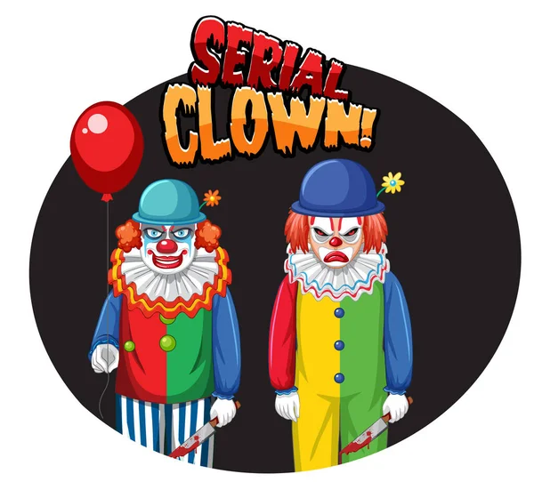 Serial Clown Badge Con Due Clown Inquietanti Illustrazione — Vettoriale Stock