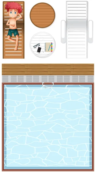 Top View Swimming Pool Boy Cartoon Character Illustration — Stock Vector