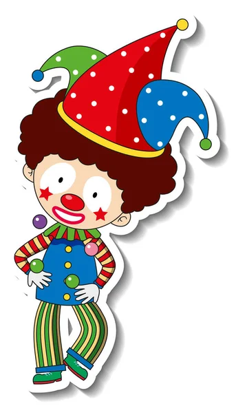 Шаблон Наклейки Щасливою Ілюстрацією Персонажа Мультфільму Клоуна — стоковий вектор