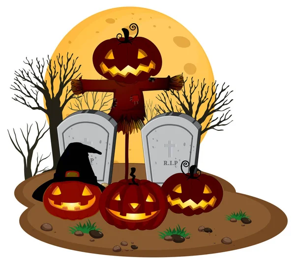 Gelukkige Halloween Met Jack Lantaarn Kerkhof Illustratie — Stockvector