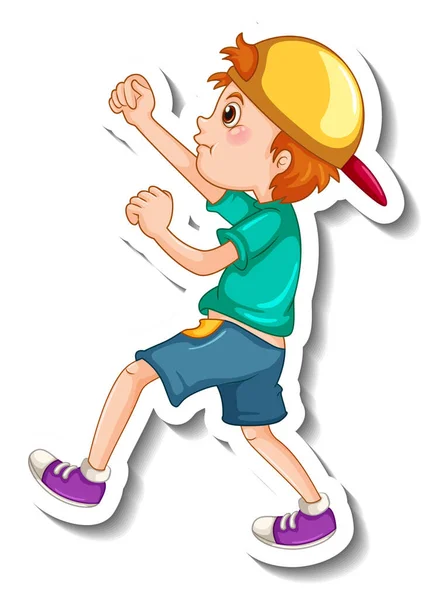 Sticker Πρότυπο Ένα Χαρούμενο Αγόρι Κινουμένων Σχεδίων Χαρακτήρα Απομονωμένη Εικόνα — Διανυσματικό Αρχείο