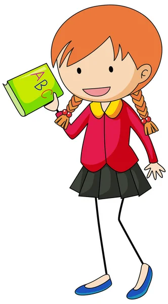 Ευτυχισμένο Κορίτσι Σκίτσα Χαρακτήρα Κινουμένων Σχεδίων Απομονωμένη Εικόνα — Διανυσματικό Αρχείο