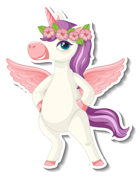 Cute Unicorn Stickers Purple Pegasus Cartoon Character Illustration — Stock Vector