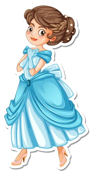 Hermosa Princesa Dibujos Animados Carácter Etiqueta Engomada Ilustración — Vector de stock