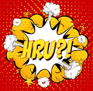 Kırmızı arkaplandaki komik bulut patlaması üzerine HRU metni