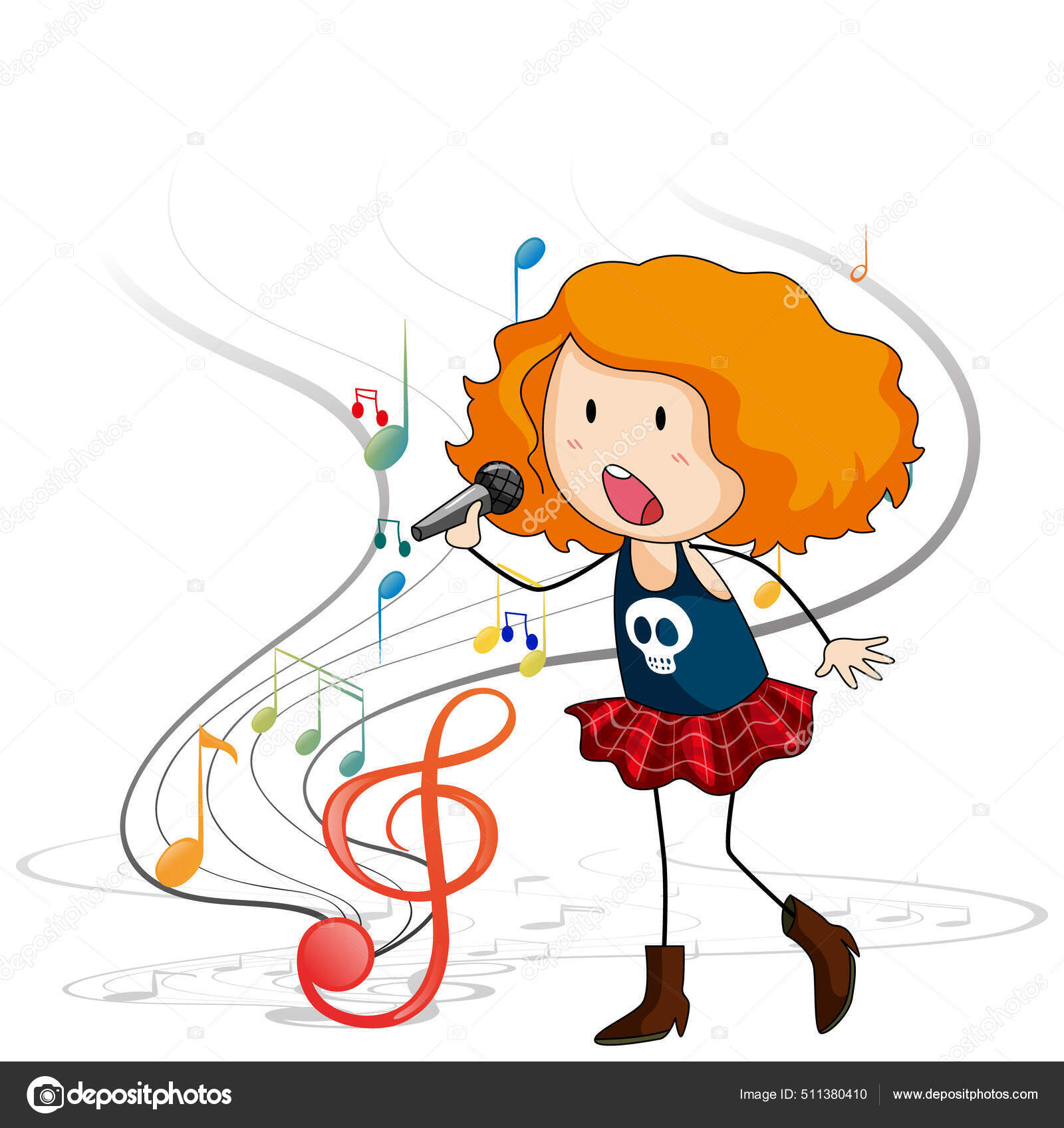 Doodle Enfants Avec Instrument De Musique Et Mélodie