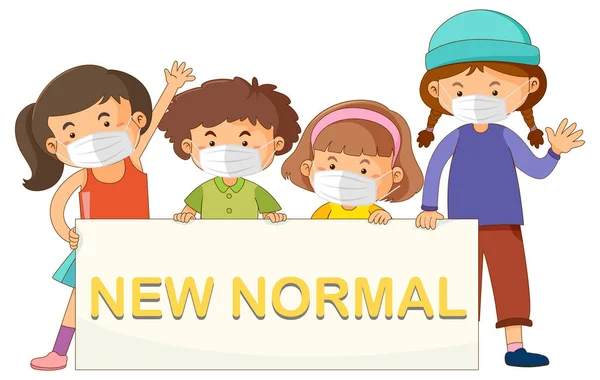 New Normal Children Wearing Masks Illustration — Stock Vector