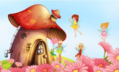 A big mushroom house with fairies clipart