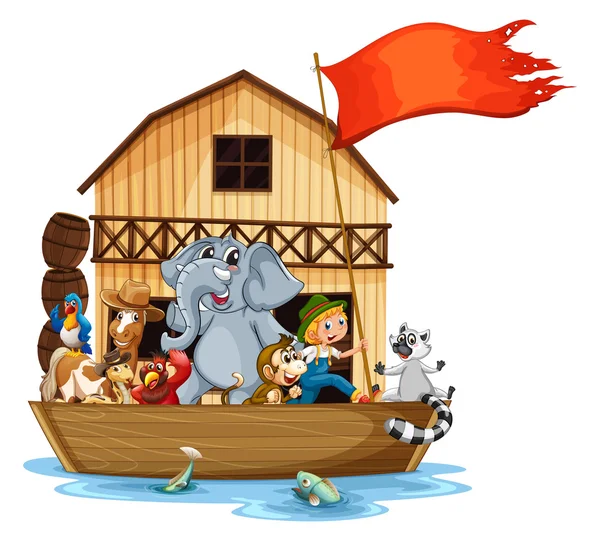 Dieren op boot — Stockvector