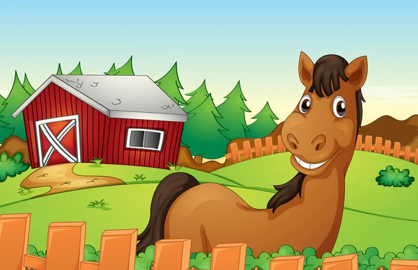 Cavalo e fazenda — Vetor de Stock