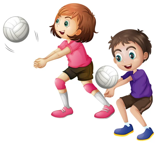 Niños jugando voleibol — Vector de stock