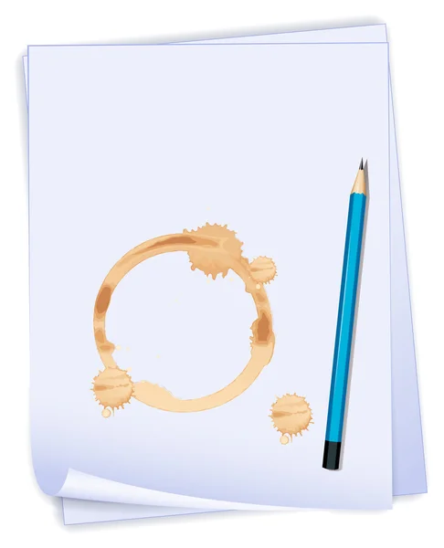 An empty paper with a stain and a blue pencil — Stock Vector