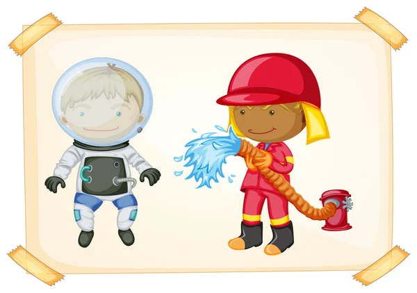 Астронавт и пожарный — стоковый вектор