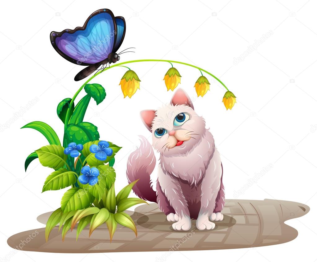 Gatto e farfalla — Vettoriale Stock