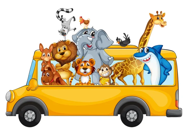 Animals on school bus — Stock Vector