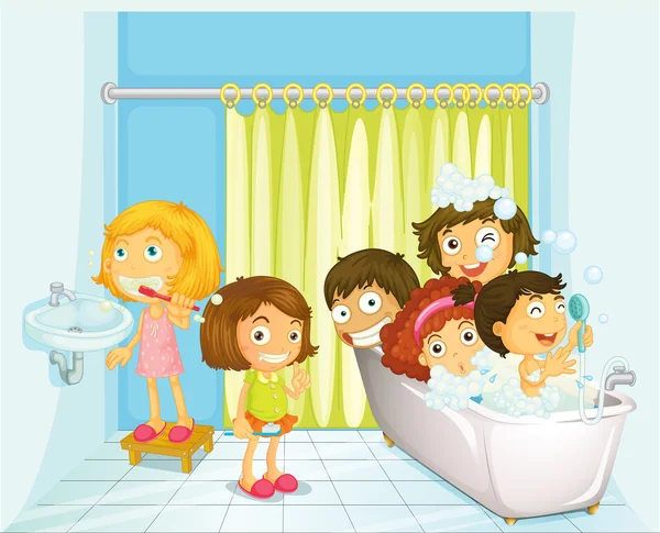 Children in bathroom — Stock Vector