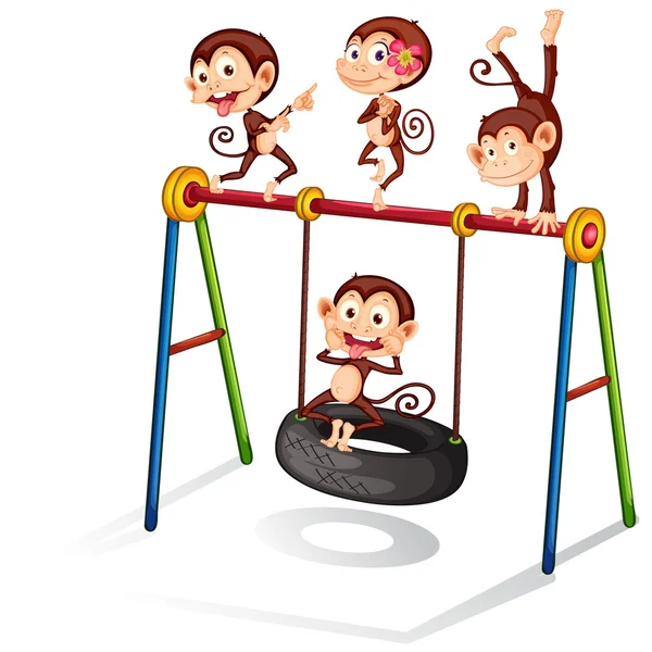 Monkeys and swing — Stock Vector