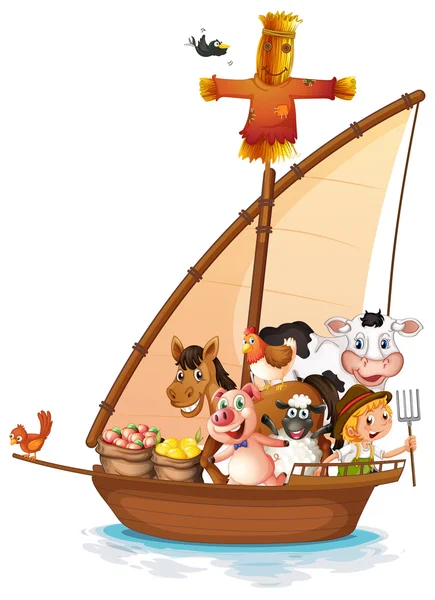 Лодка, полная животных — стоковый вектор