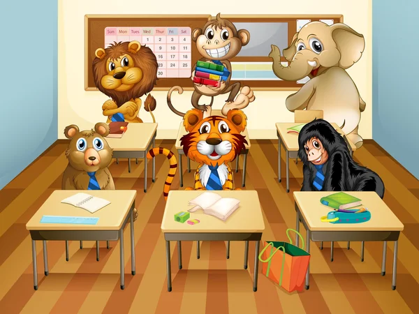 Animaux en classe — Image vectorielle