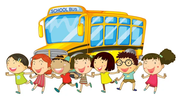 Studenti e scuolabus Vettoriali Stock Royalty Free
