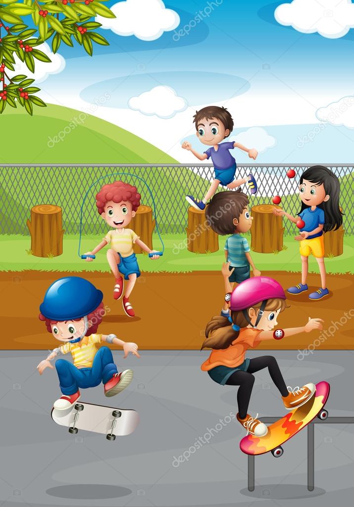 Niños jugando parque Imágenes Vectoriales, Gráfico Vectorial de Niños  jugando parque | Depositphotos
