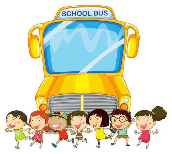Kinderen en school bus illustratie — Stockvector