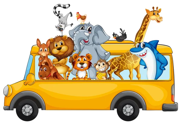 Animals and bus — Stock Vector