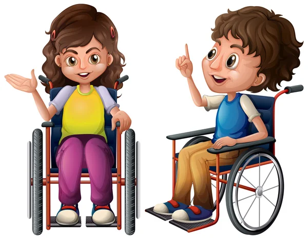 Niños y silla de ruedas — Vector de stock