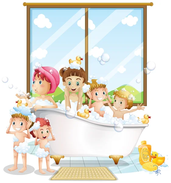 Enfants et bain — Image vectorielle