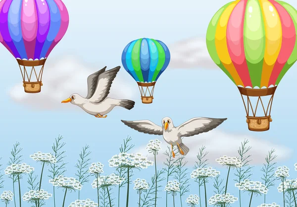 Fåglar och ballonger — Stock vektor