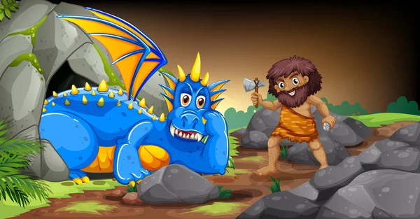 Caveman et dragon — Image vectorielle