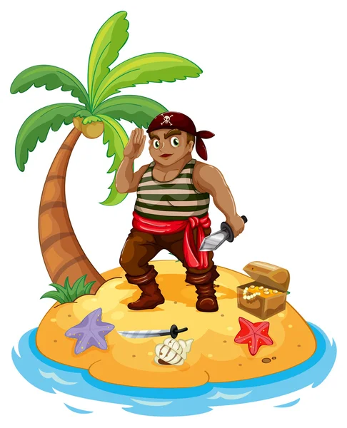 Pirate and island — Stock Vector