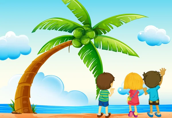 Niños y playa — Vector de stock