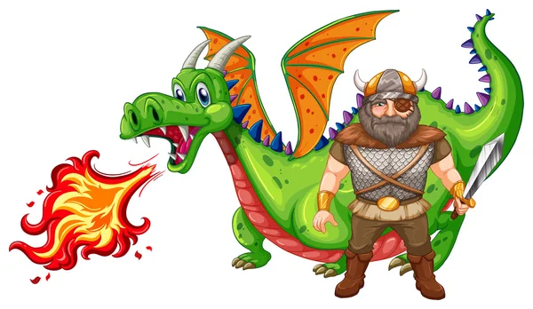 Vikingo y dragón — Archivo Imágenes Vectoriales