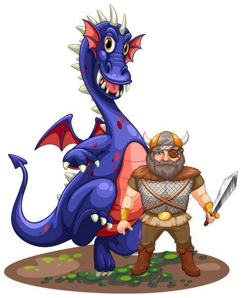 Dragón y vikingo — Vector de stock