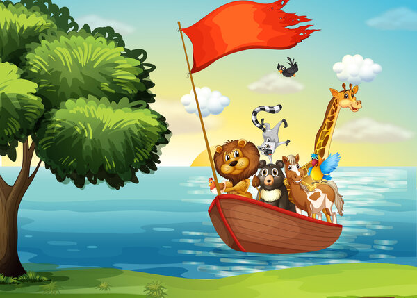 Животные в лодке
