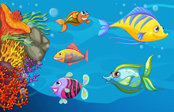 Una escuela de peces bajo el mar — Vector de stock