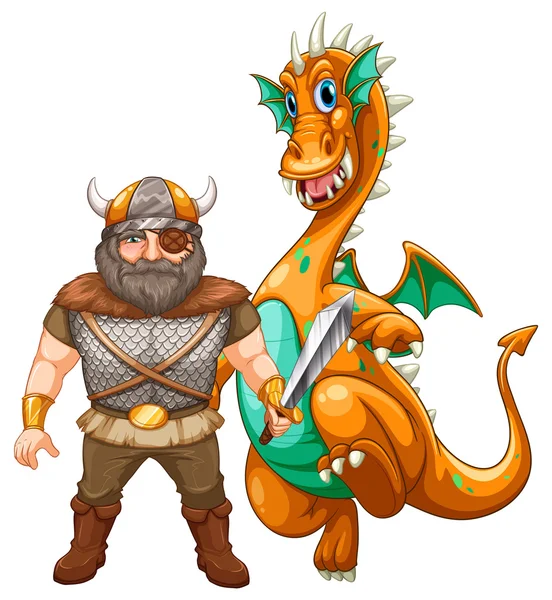 Vikingo y dragón — Archivo Imágenes Vectoriales