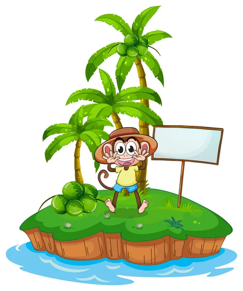 Мавпа на острові з порожньою дошкою — стоковий вектор