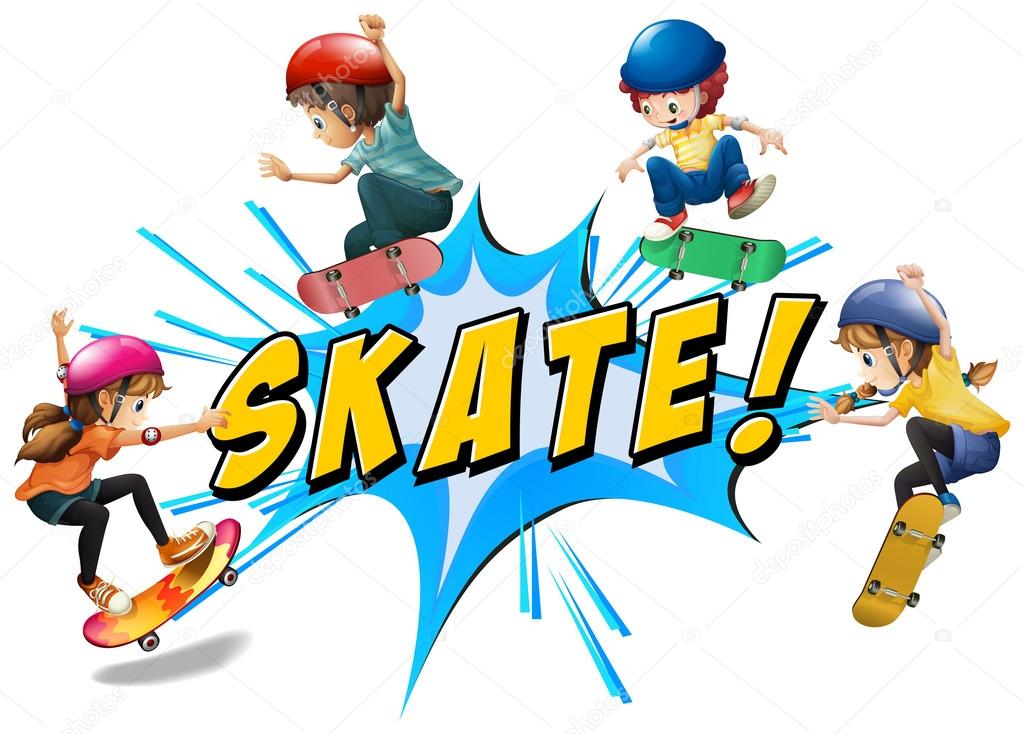Skate kids with wording and text