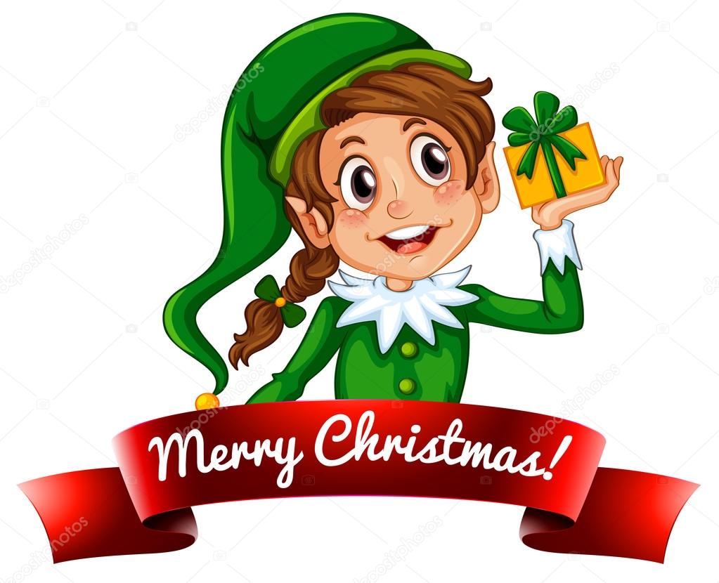 Cute female elf Christmas label
