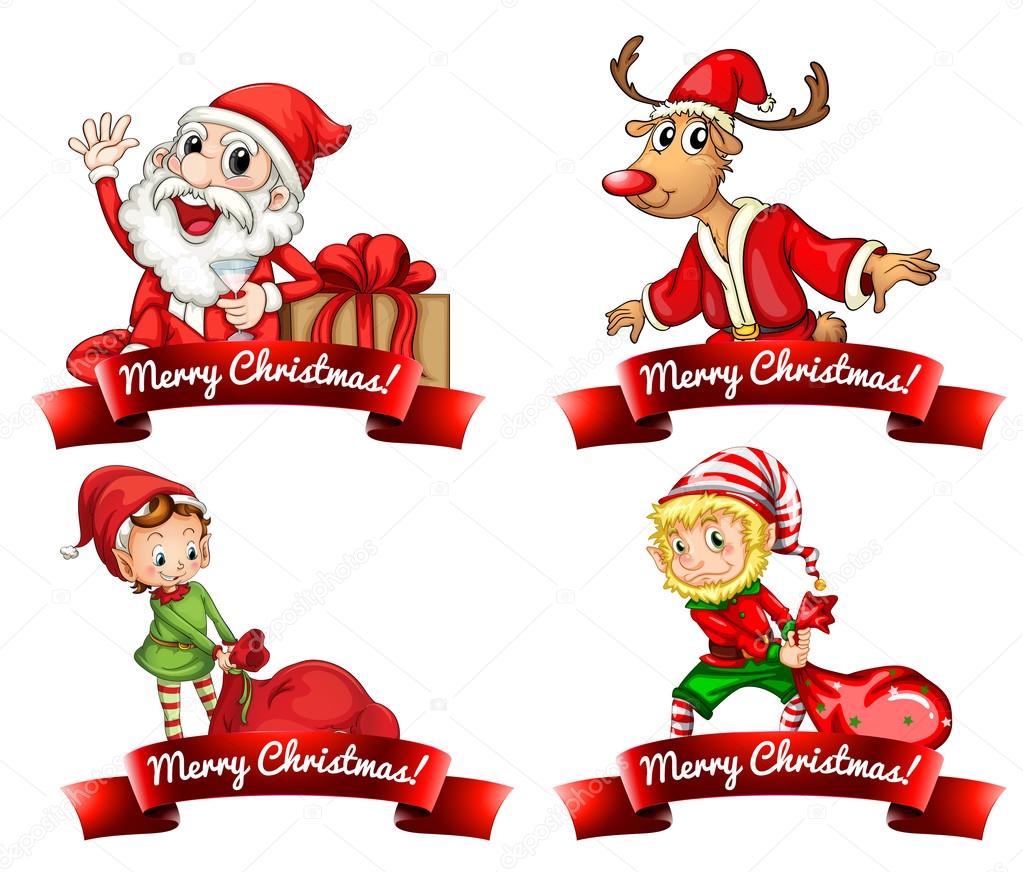 Set of Christmas labels on white