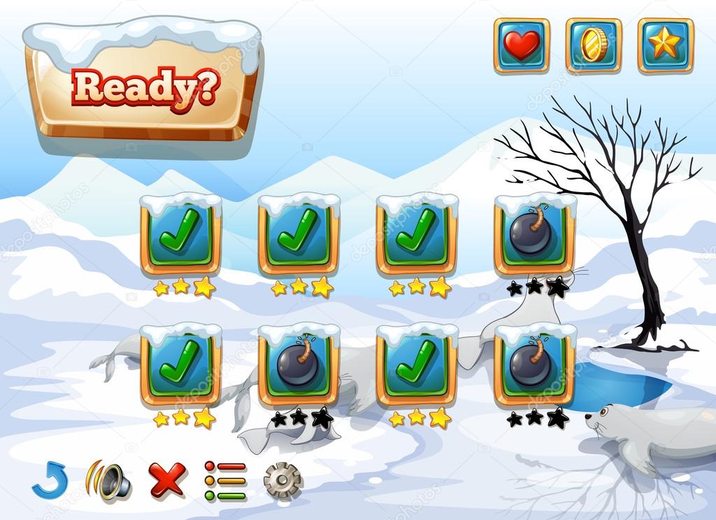 Set of game elements and icons with polar theme